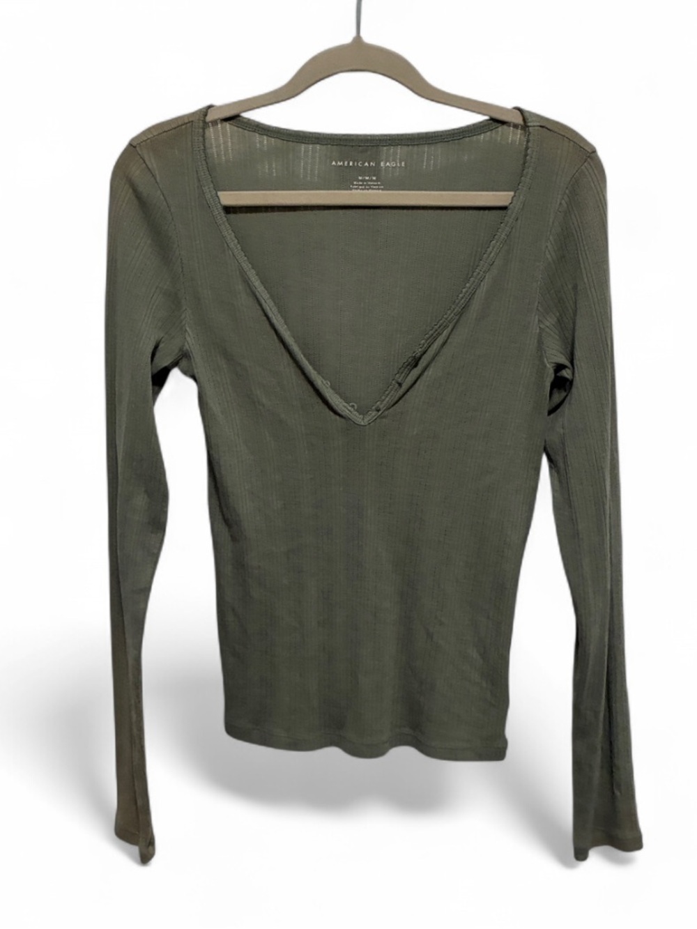 American Eagle V-Neck Long Sleeve Top - Green